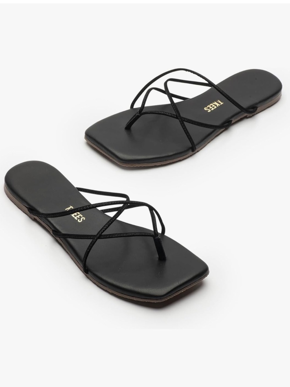 TKEES Black Strappy Square-Toe Elle Flat Sandals - Size 9, Worn once